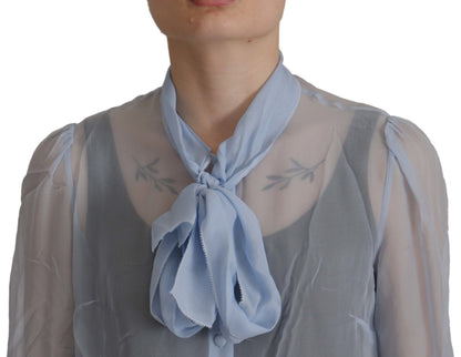 Haut Dolce & Gabbana en soie bleu clair à col lavallière et manches longues