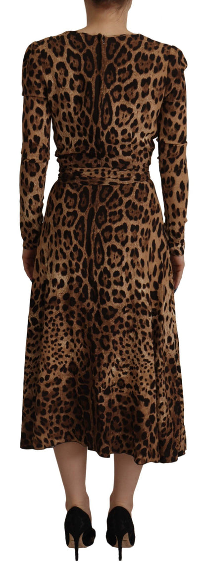 Robe longue portefeuille évasée Dolce & Gabbana en viscose léopard marron