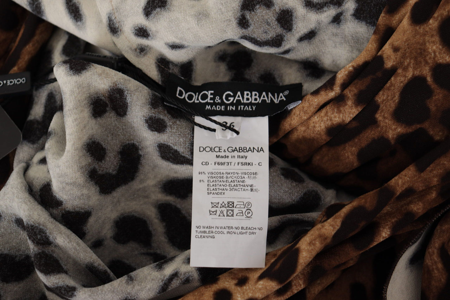 Robe longue portefeuille évasée Dolce & Gabbana en viscose léopard marron