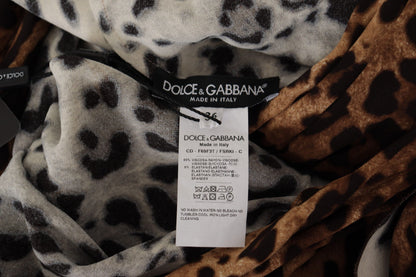 Robe longue portefeuille évasée Dolce & Gabbana en viscose léopard marron