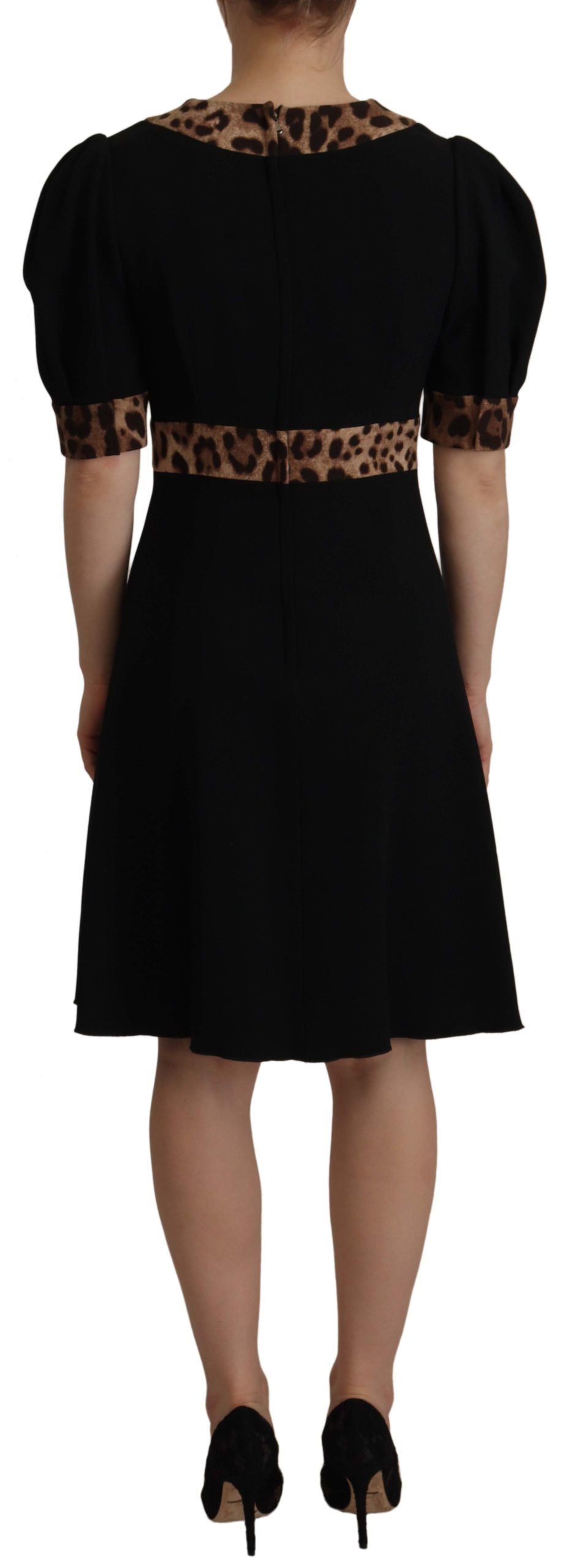 Robe Dolce & Gabbana noire léopard trapèze genou