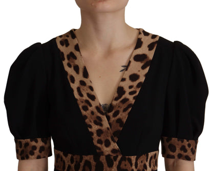 Robe Dolce & Gabbana noire léopard trapèze genou