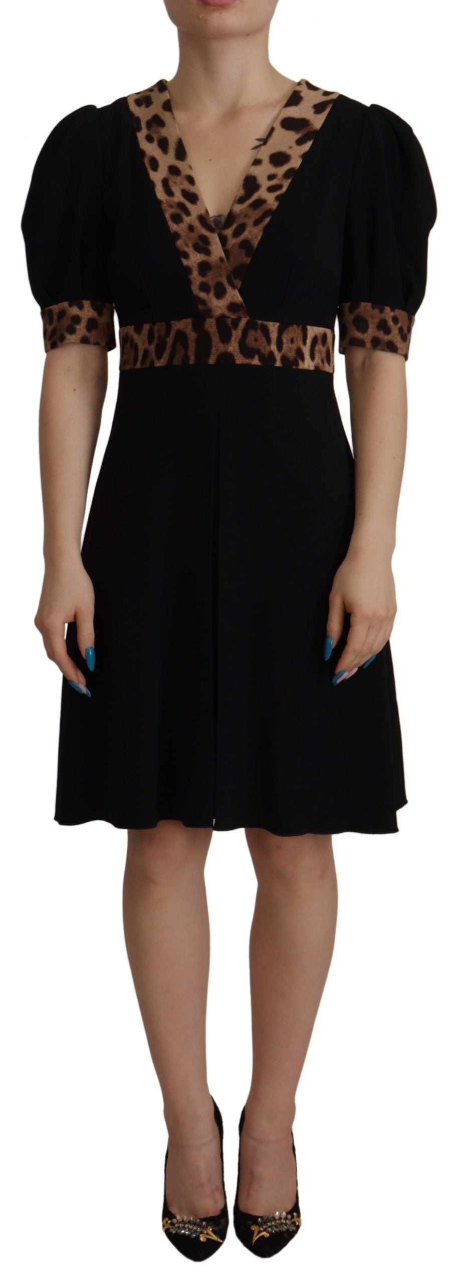 Robe Dolce & Gabbana noire léopard trapèze genou