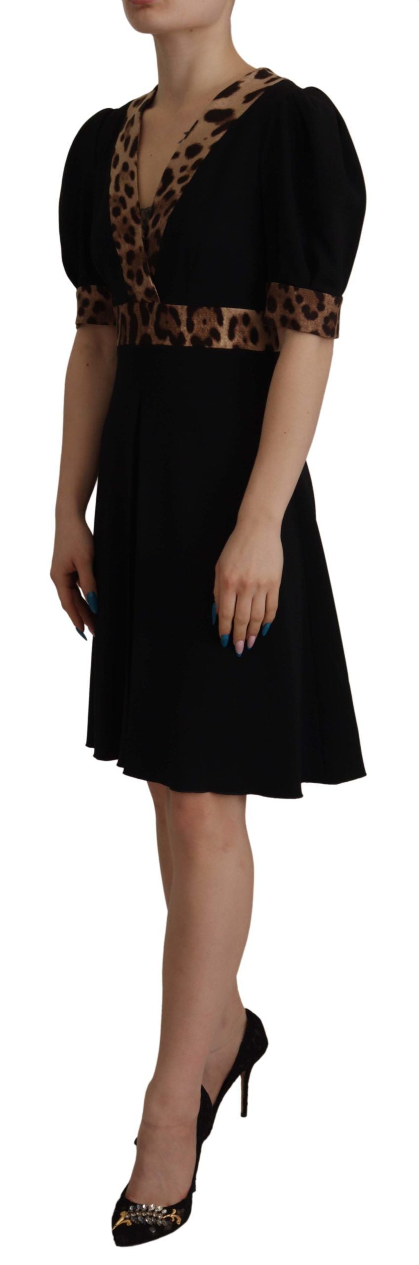 Robe Dolce & Gabbana noire léopard trapèze genou