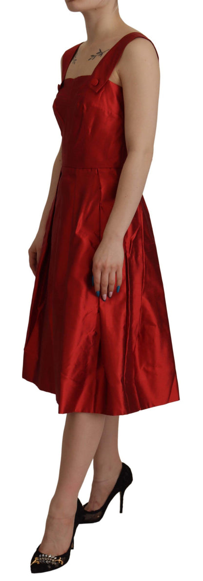 Robe Dolce & Gabbana en satin de soie plissée rouge évasée