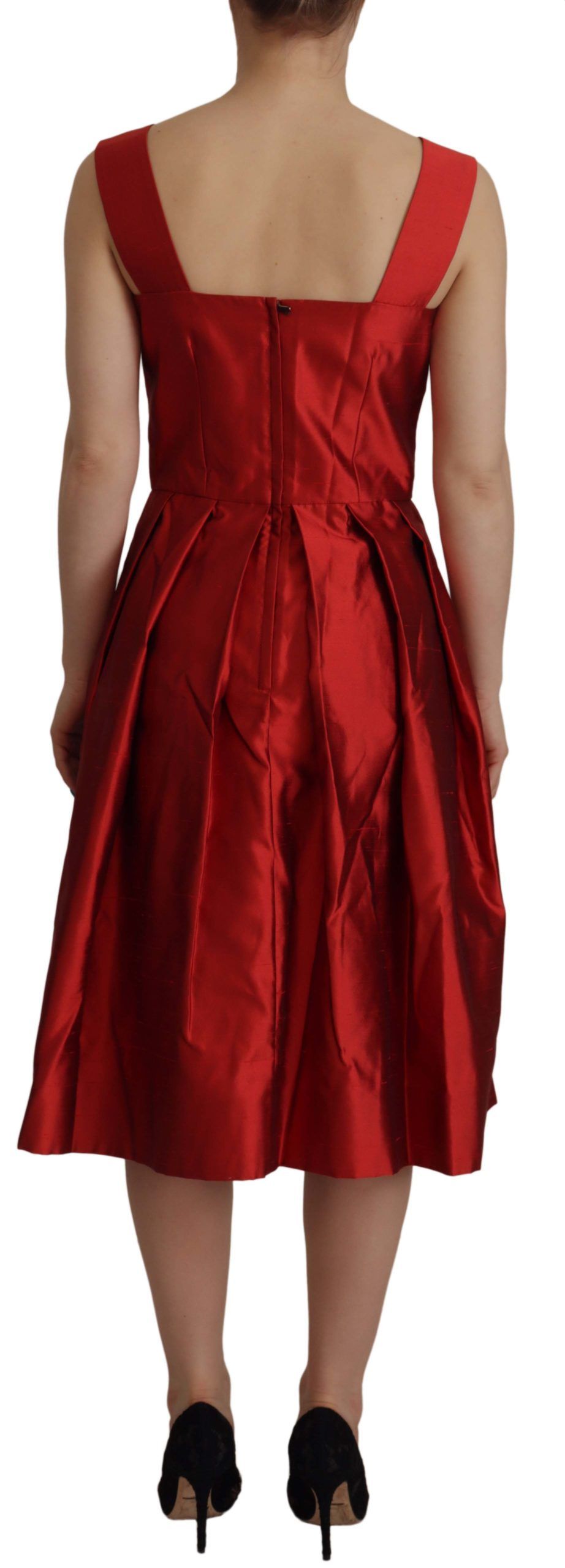 Robe Dolce & Gabbana en satin de soie plissée rouge évasée