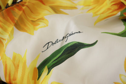 Dolce & Gabbana Fourreau midi en soie imprimé tournesols blancs