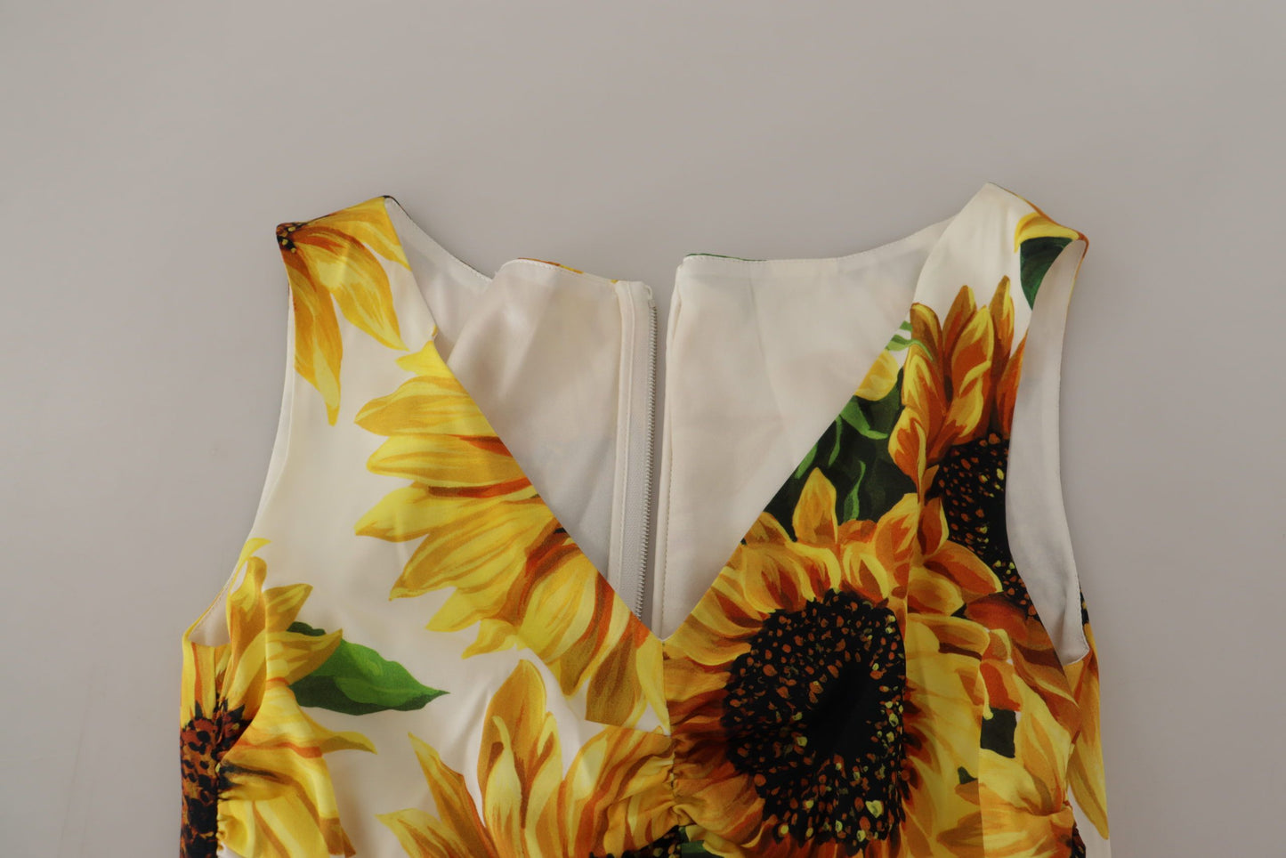 Dolce & Gabbana Fourreau midi en soie imprimé tournesols blancs