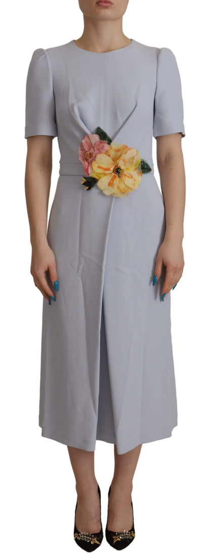 Robe midi Dolce & Gabbana en viscose bleue à appliqués floraux
