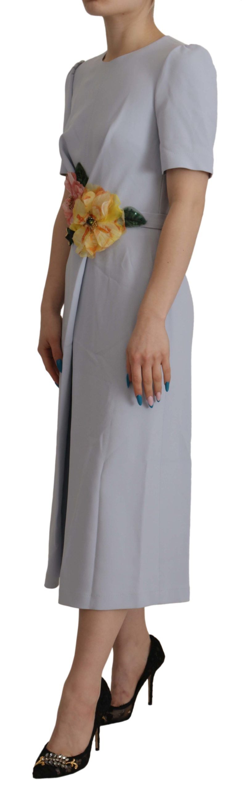 Robe midi Dolce & Gabbana en viscose bleue à appliqués floraux