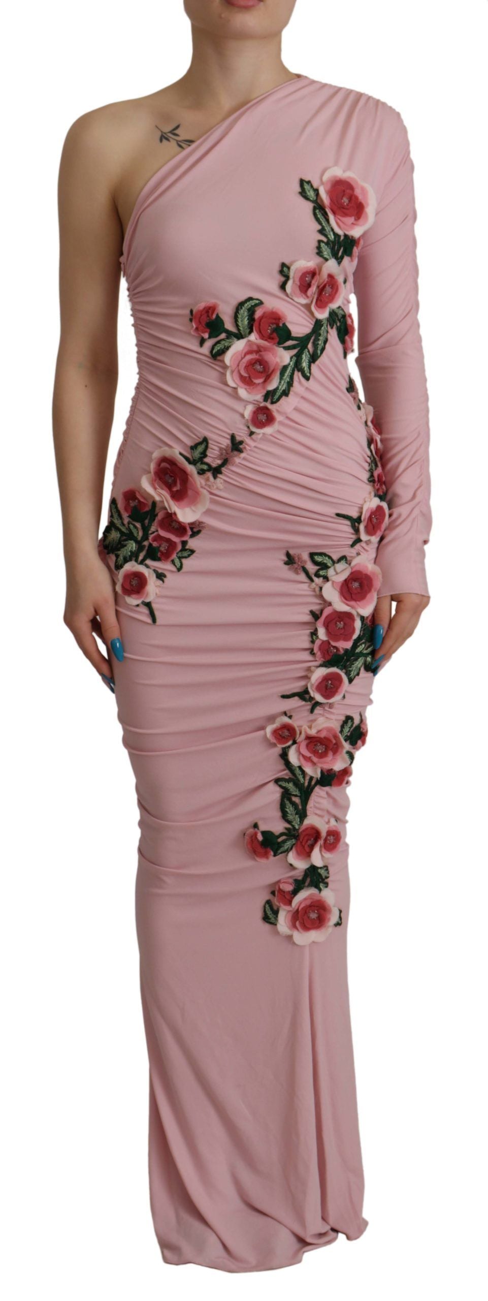 Robe asymétrique rose Dolce & Gabbana ornée de fleurs