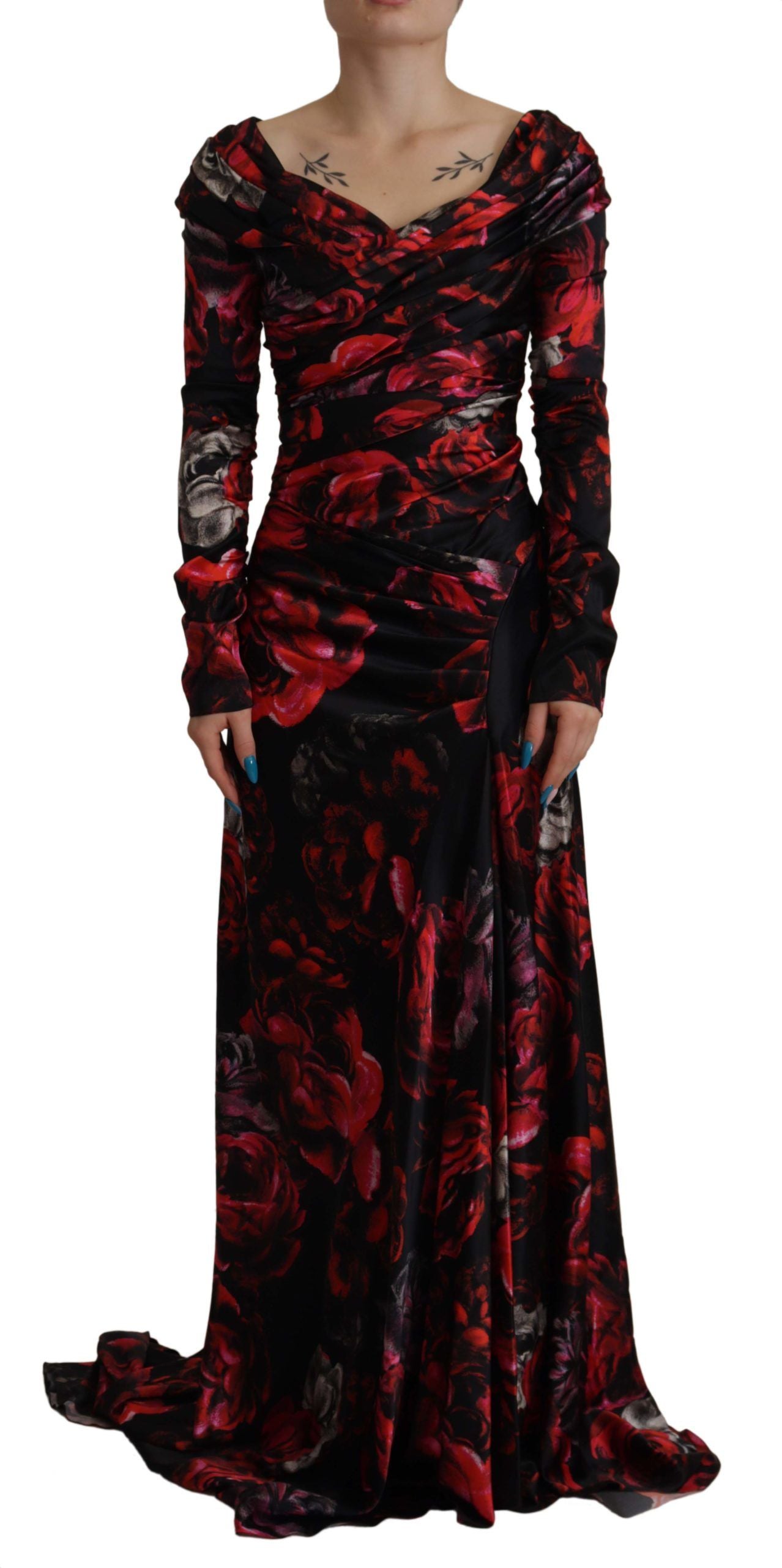 Robe fourreau trapèze Dolce & Gabbana noire à imprimé roses florales