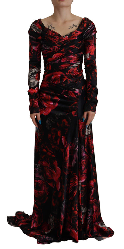 Robe fourreau trapèze Dolce & Gabbana noire à imprimé roses florales