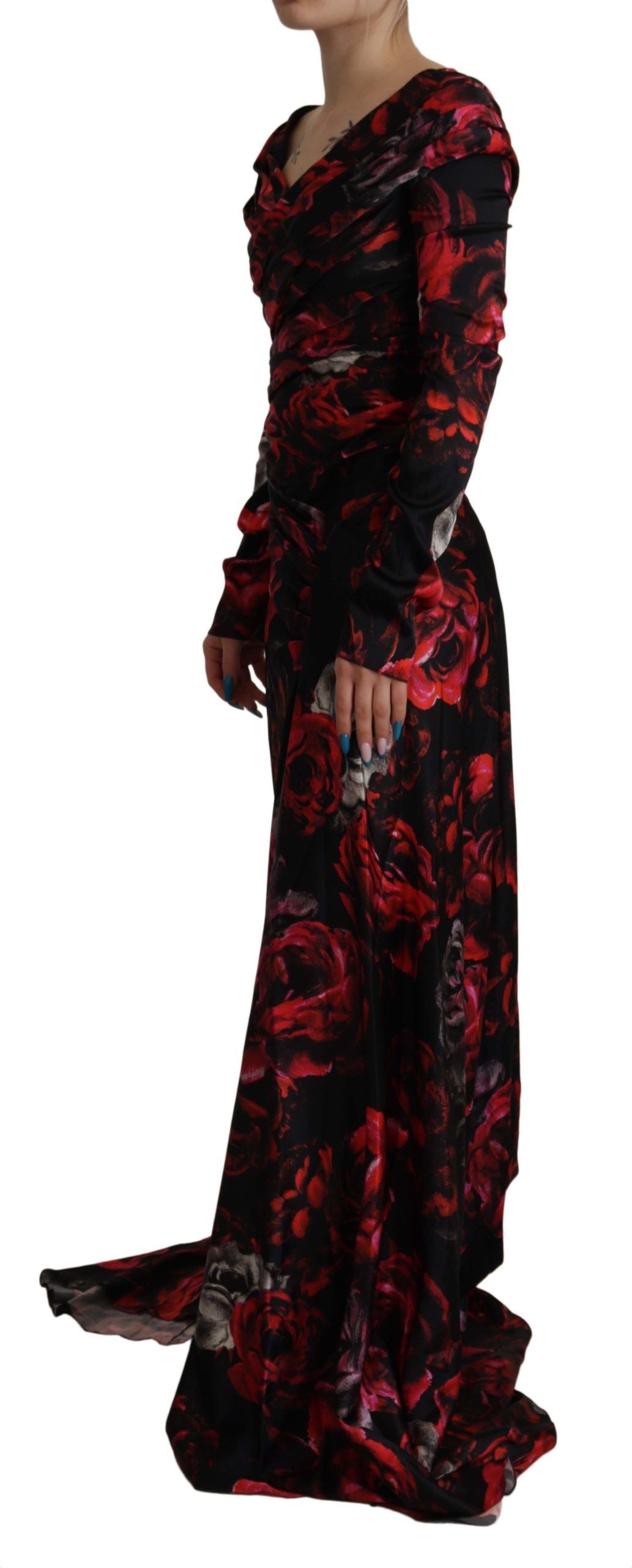 Robe fourreau trapèze Dolce & Gabbana noire à imprimé roses florales