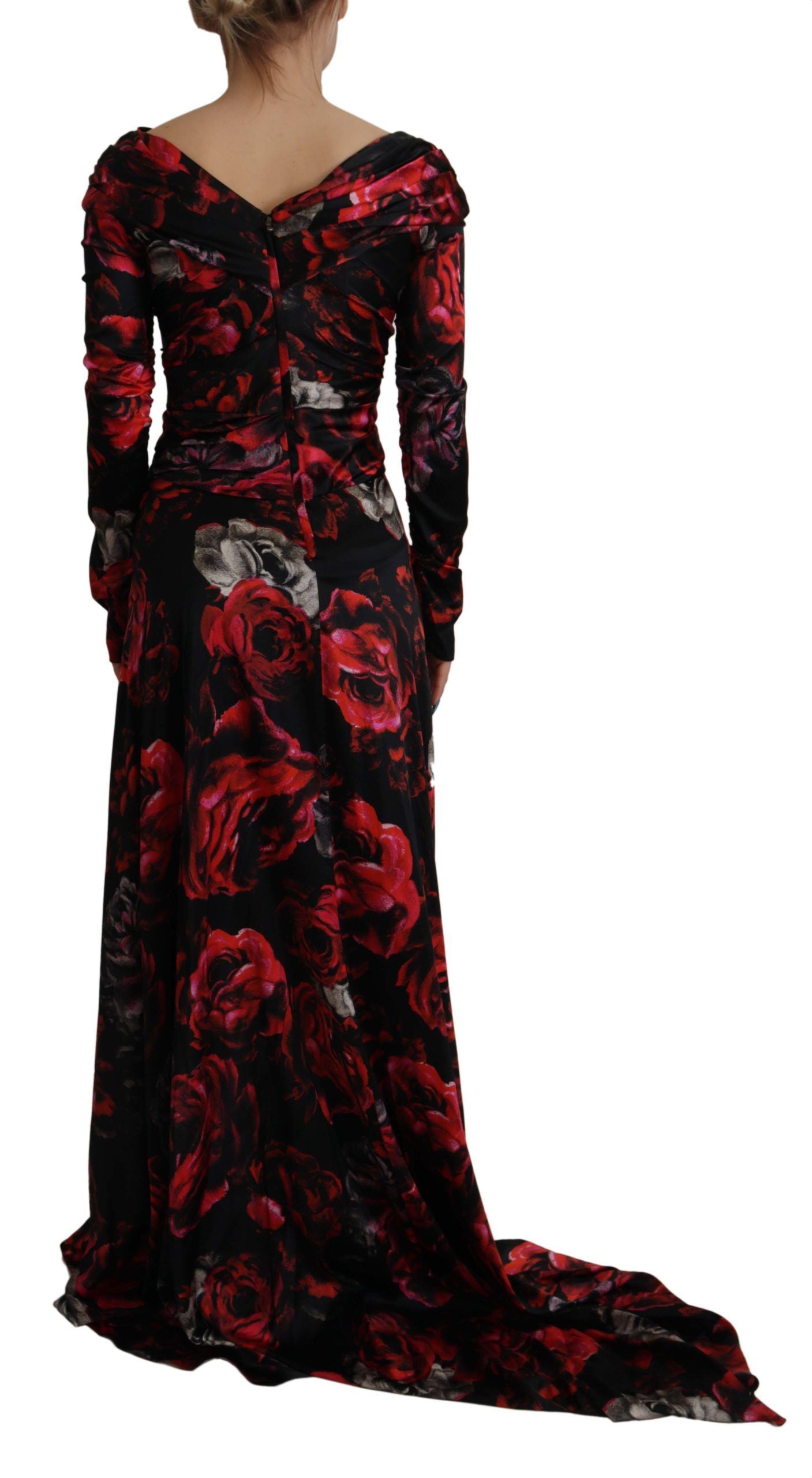 Robe fourreau trapèze Dolce & Gabbana noire à imprimé roses florales