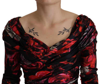 Robe fourreau trapèze Dolce & Gabbana noire à imprimé roses florales