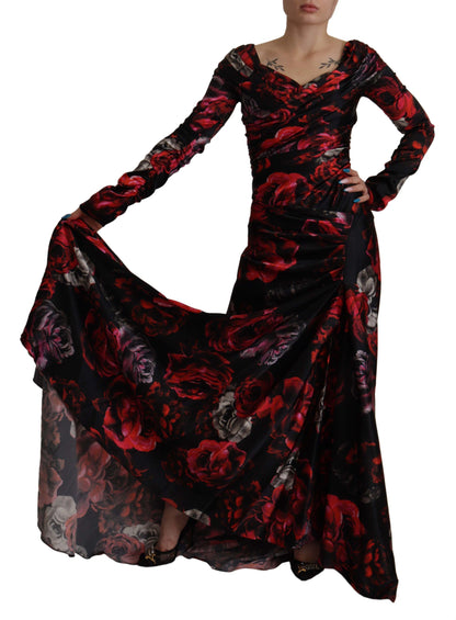 Robe fourreau trapèze Dolce & Gabbana noire à imprimé roses florales