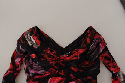 Robe fourreau trapèze Dolce & Gabbana noire à imprimé roses florales