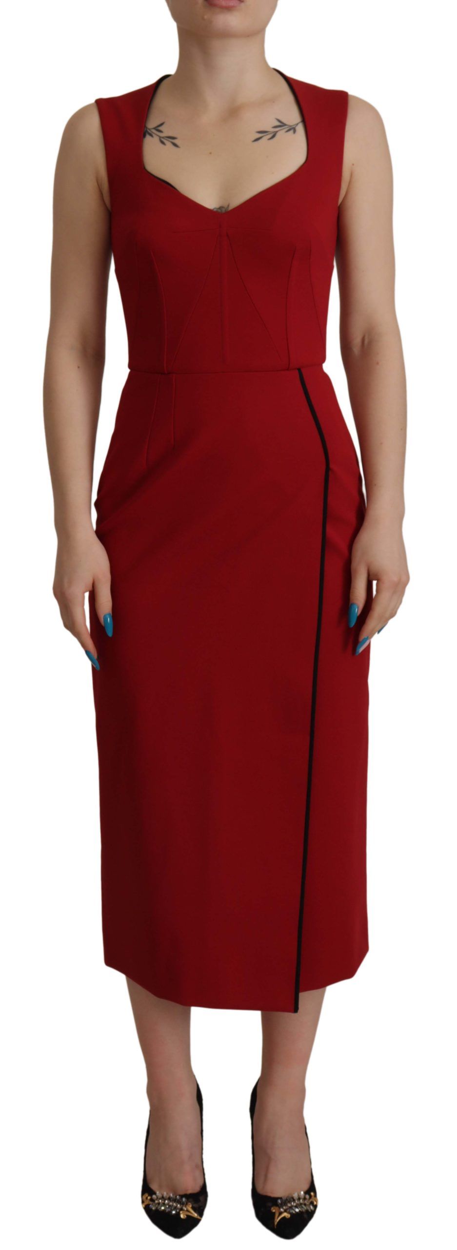 Robe Midi Fourreau Rouge Col Cœur Dolce & Gabbana