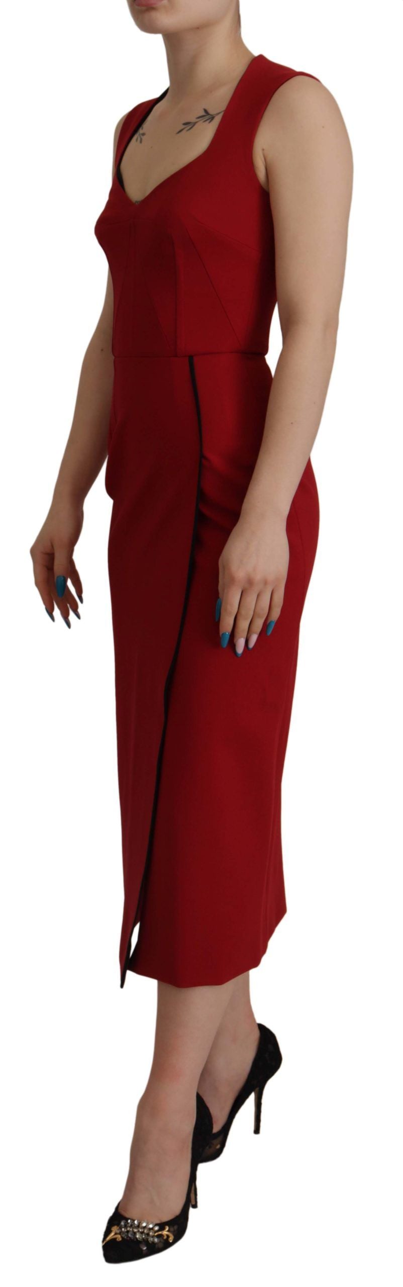 Robe Midi Fourreau Rouge Col Cœur Dolce & Gabbana