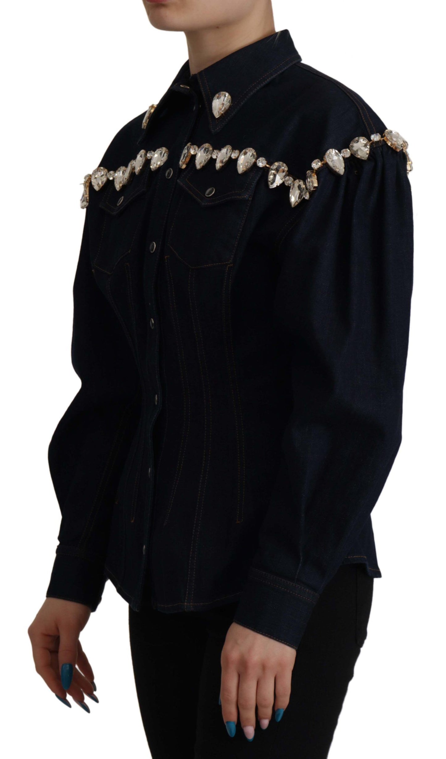 Chaqueta de algodón vaquera azul Dolce & Gabbana con cristales