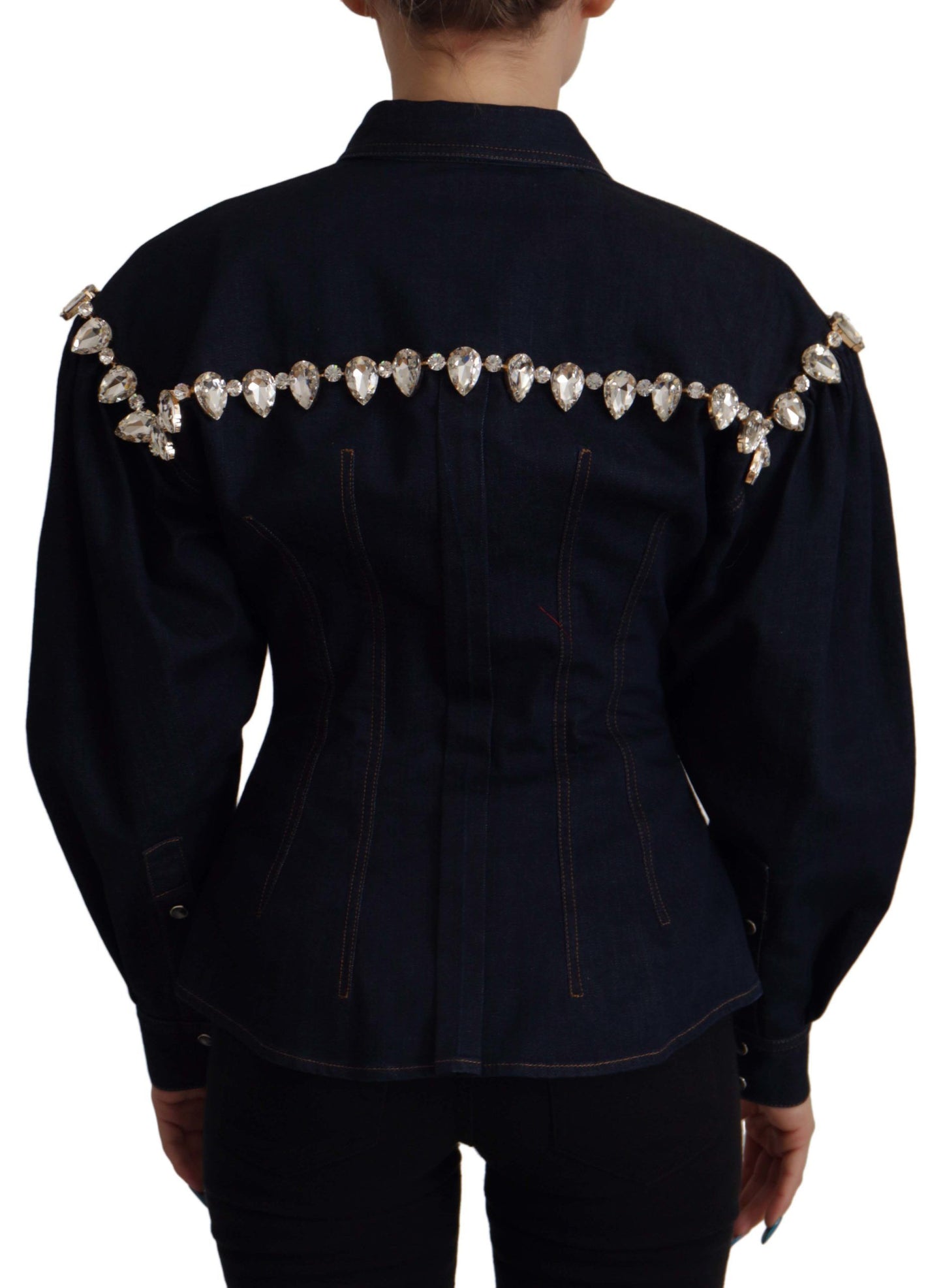 Chaqueta de algodón vaquera azul Dolce & Gabbana con cristales