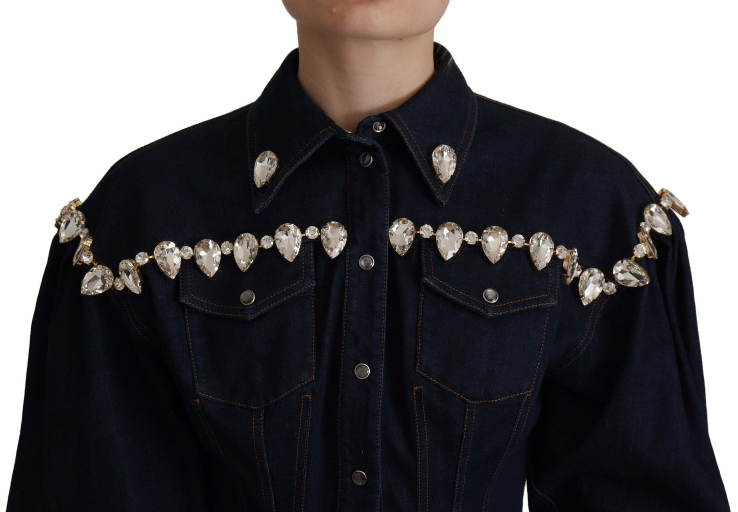 Chaqueta de algodón vaquera azul Dolce & Gabbana con cristales