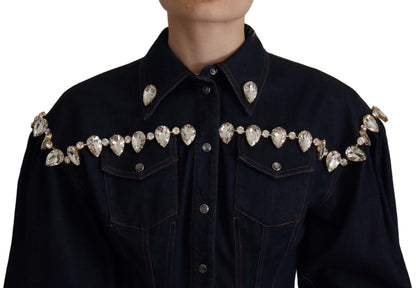 Chaqueta de algodón vaquera azul Dolce & Gabbana con cristales