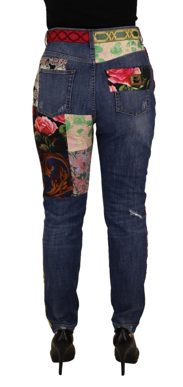 Jean en denim taille haute Dolce & Gabbana motif patchwork bleu