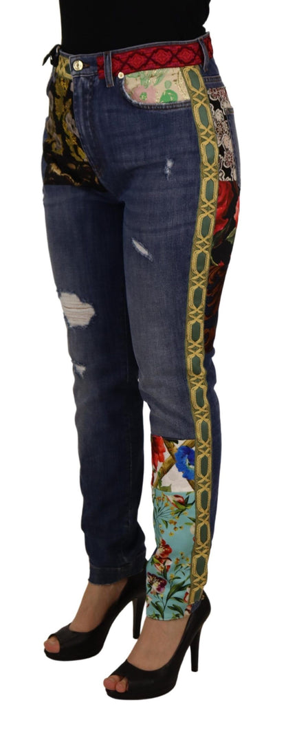 Jean en denim taille haute Dolce & Gabbana motif patchwork bleu