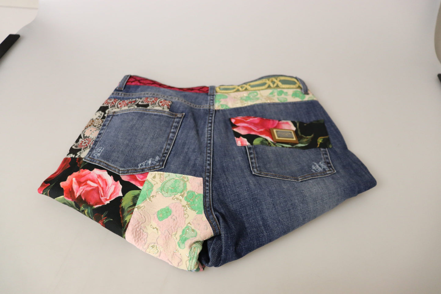 Jean en denim taille haute Dolce & Gabbana motif patchwork bleu