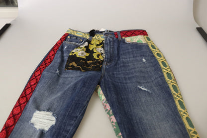 Jean en denim taille haute Dolce & Gabbana motif patchwork bleu