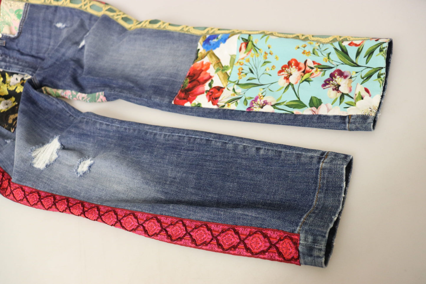 Jean en denim taille haute Dolce & Gabbana motif patchwork bleu