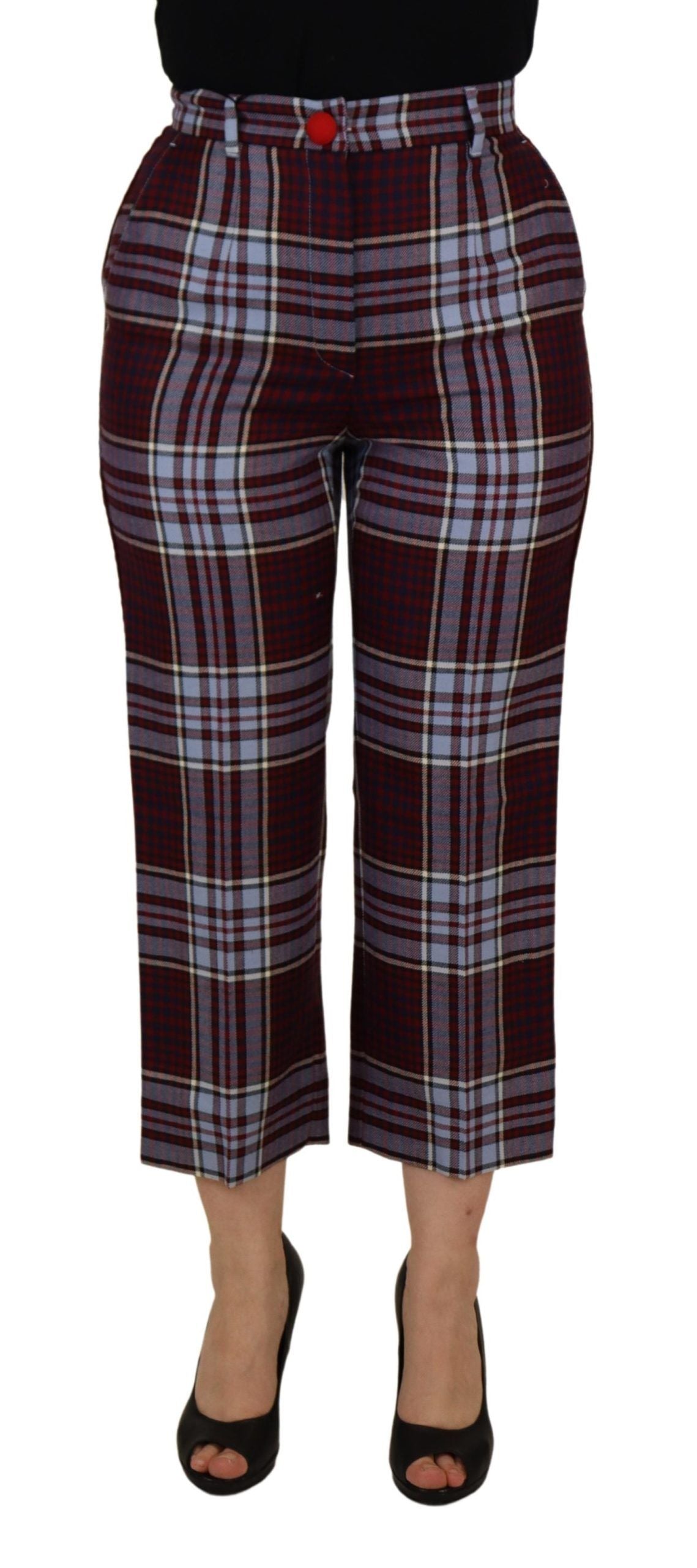Pantalon tailleur crop taille haute à carreaux gris Dolce & Gabbana