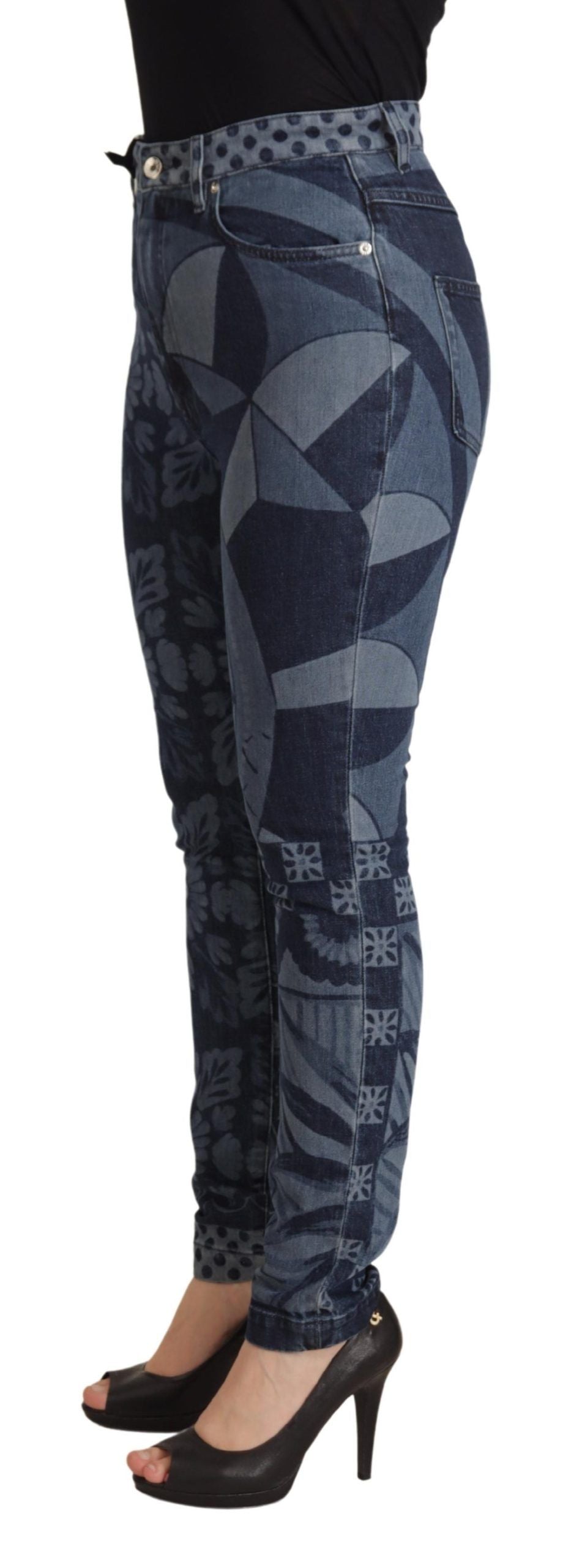 Jean slim taille haute Dolce & Gabbana motif floral bleu
