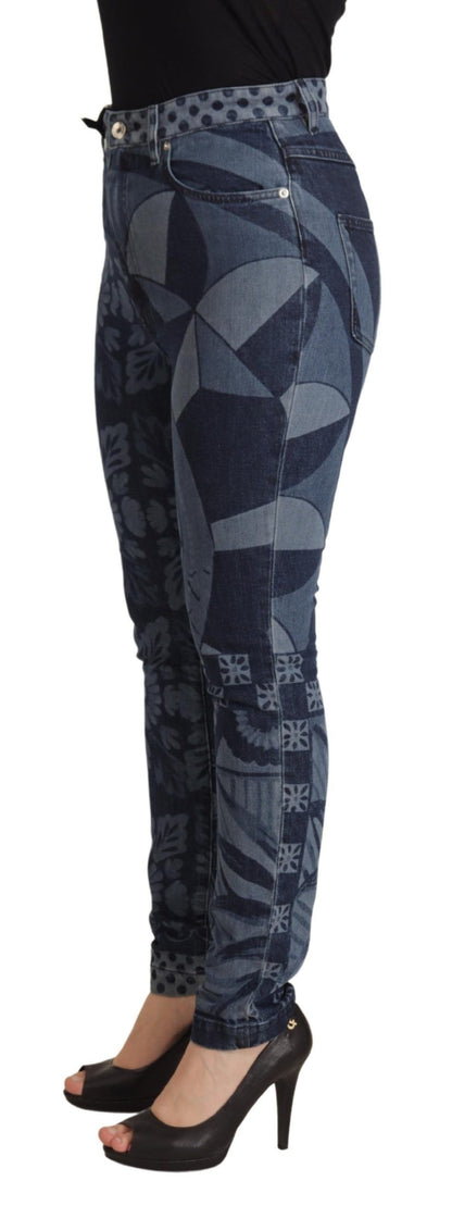 Jean slim taille haute Dolce & Gabbana motif floral bleu