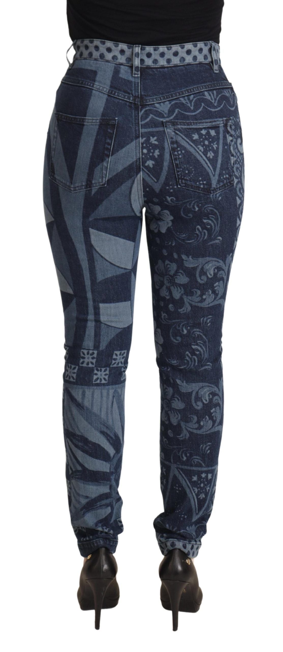 Jean slim taille haute Dolce & Gabbana motif floral bleu