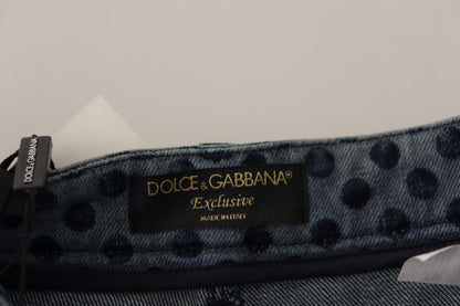 Jean slim taille haute Dolce & Gabbana motif floral bleu