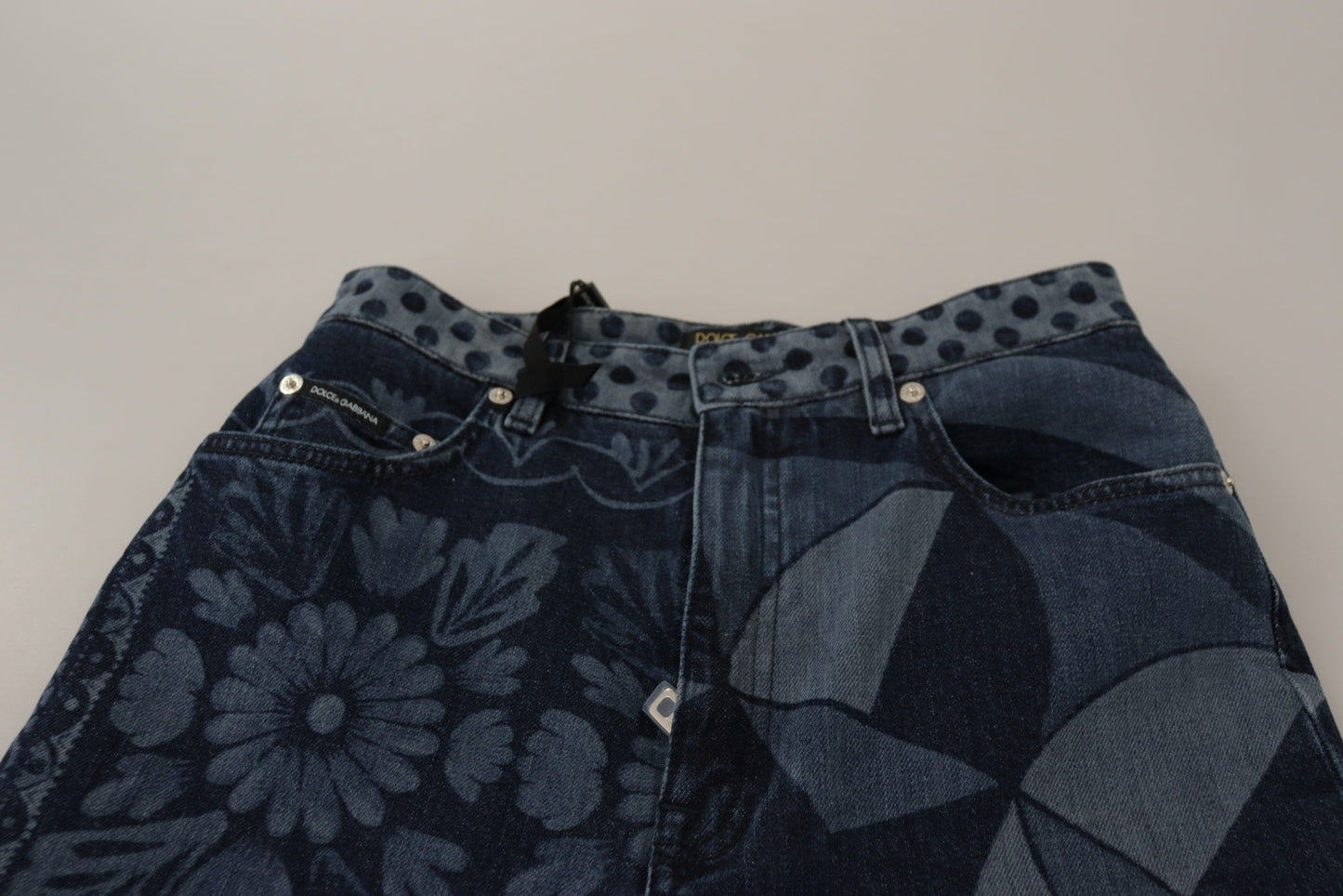 Jean slim taille haute Dolce & Gabbana motif floral bleu