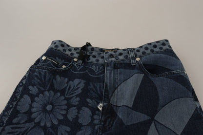 Jean slim taille haute Dolce & Gabbana motif floral bleu