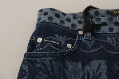 Jean slim taille haute Dolce & Gabbana motif floral bleu