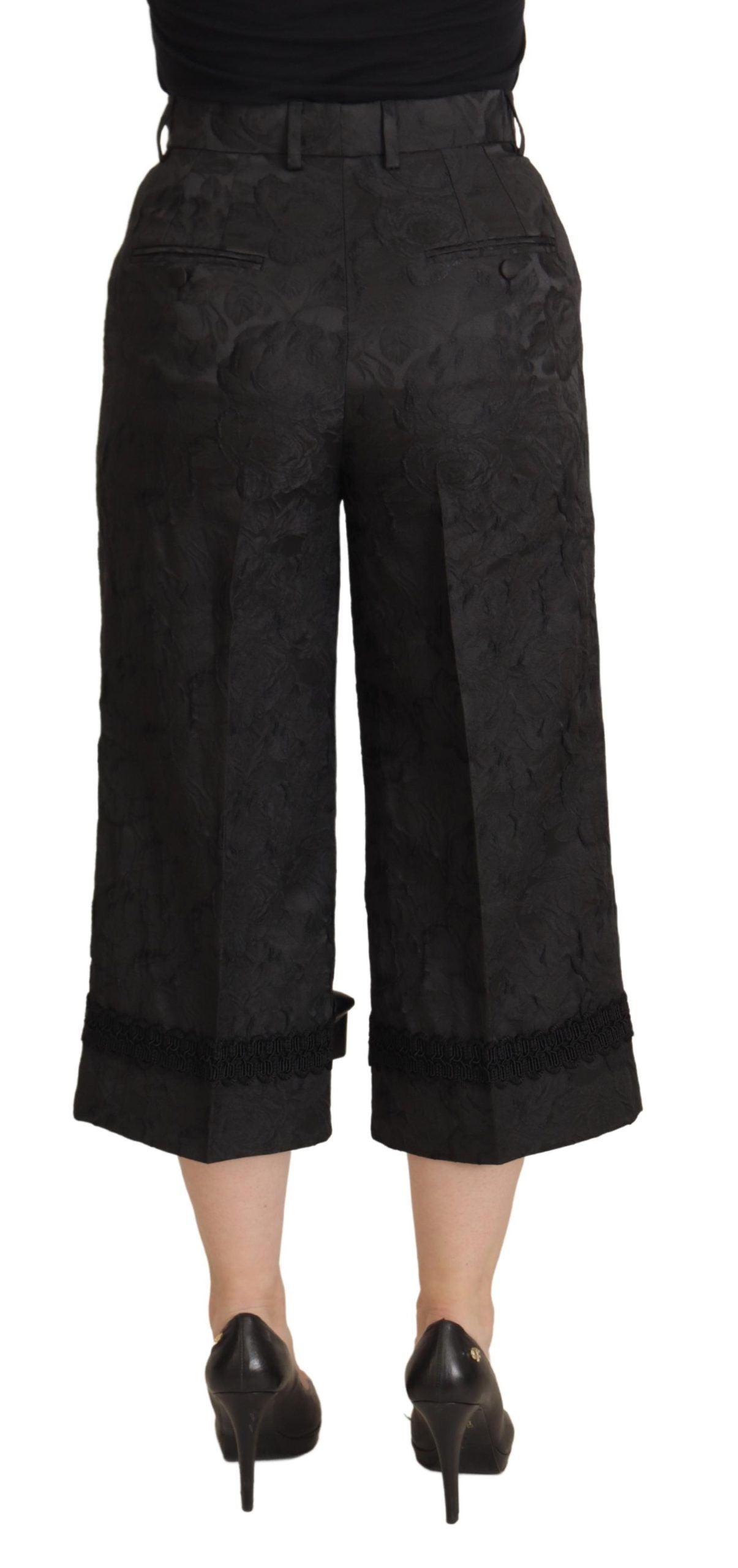 Pantalon taille haute court en brocart noir Dolce & Gabbana