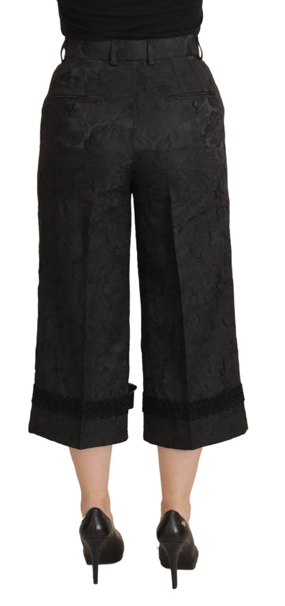 Pantalon taille haute court en brocart noir Dolce & Gabbana
