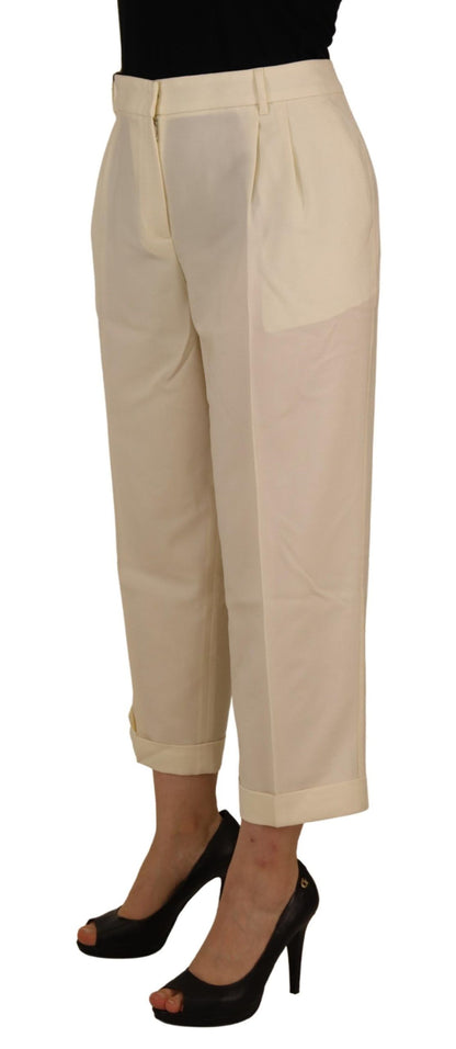 Pantalon taille haute écourté avec ourlet replié en ivoire Dolce & Gabbana