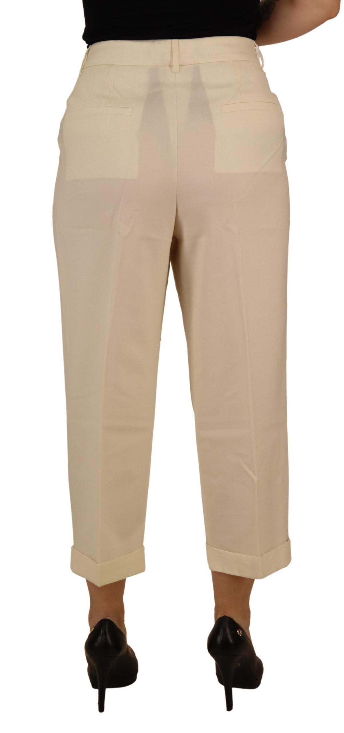 Pantalon taille haute écourté avec ourlet replié en ivoire Dolce & Gabbana