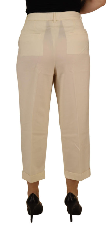 Pantalon taille haute écourté avec ourlet replié en ivoire Dolce & Gabbana
