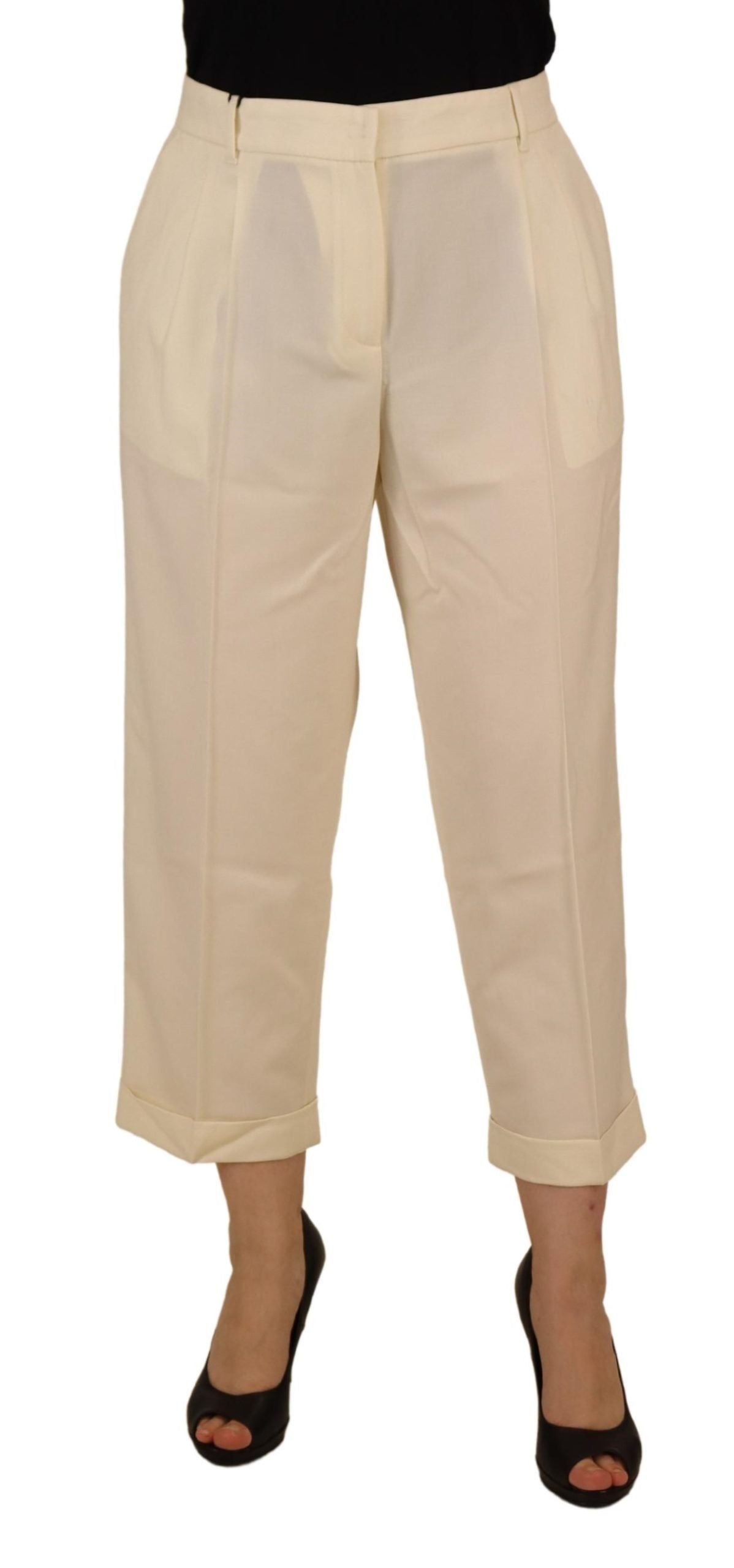 Pantalon taille haute écourté avec ourlet replié en ivoire Dolce & Gabbana