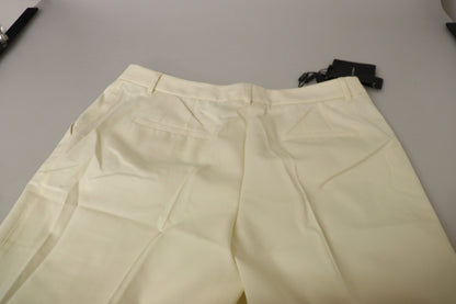Pantalon taille haute écourté avec ourlet replié en ivoire Dolce & Gabbana