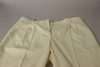 Pantalon taille haute écourté avec ourlet replié en ivoire Dolce & Gabbana