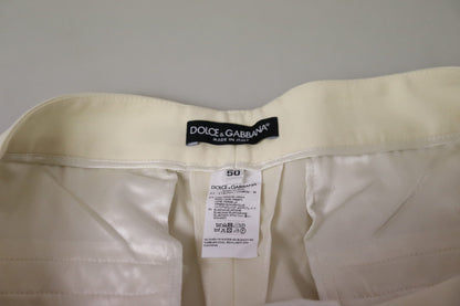 Pantalon taille haute écourté avec ourlet replié en ivoire Dolce & Gabbana